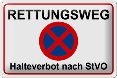 Blechschild Rettungsweg 30x20 cm Halteverbot nach StVO Deko Schild tin sign