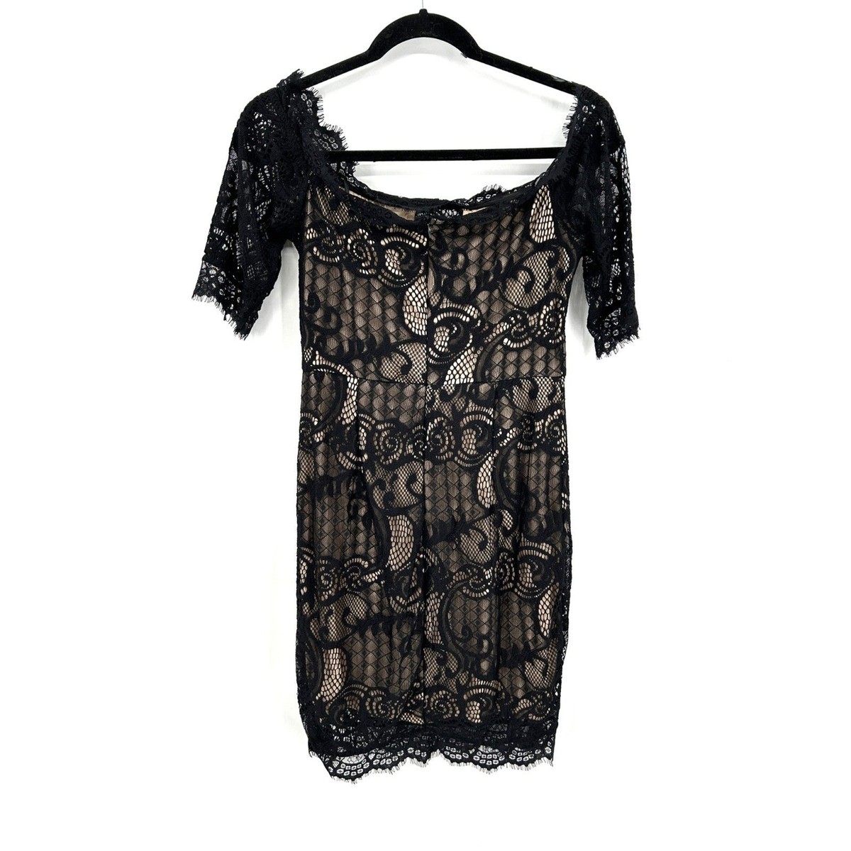 black and tan cocktail dress NWT FOREVER 21 Black Tan Lace Bodycon Boat Neck Mini Cocktail Dress Size  Medium