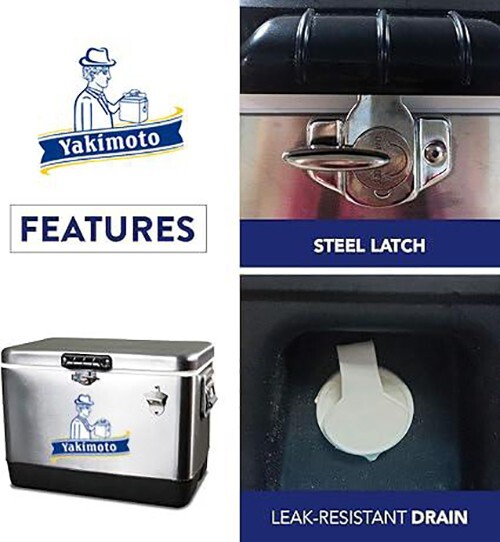 Yakimoto Ice Chest,Silver Cooler,with Bottle Opener,51L 54Qt,for Camping,RV, BBQ