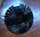 antique French jet black glass flower cross top 6.3" long hat pin -W16