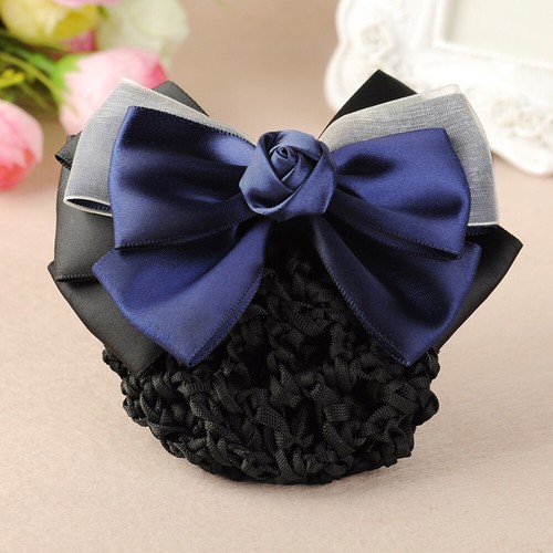 Women Satin Bow Barrette Double Bowknot Hair Net Hair Bun Barrette Hair Clip▱ - Picture 70 of 109