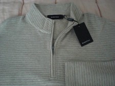 Bugatchi  -Zip Pullover Sweater, NWT - Mens XXL 2XL - Beige Stripe