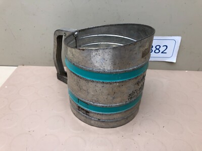 Vintage Foley Flour Sifter Sift-Chine Triple Screen Turquoise Aqua Bands x