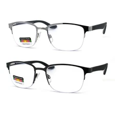 Mens 90s Metal Half Rim Rectangle Spring Hinge 3-Focal Progressive Reading Glass