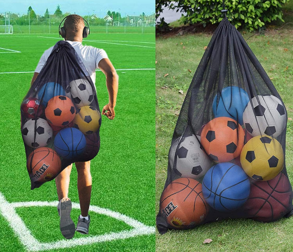 Heavy Duty Mesh Ball Bag, Drawstring Sport Equipment Storage Bag for