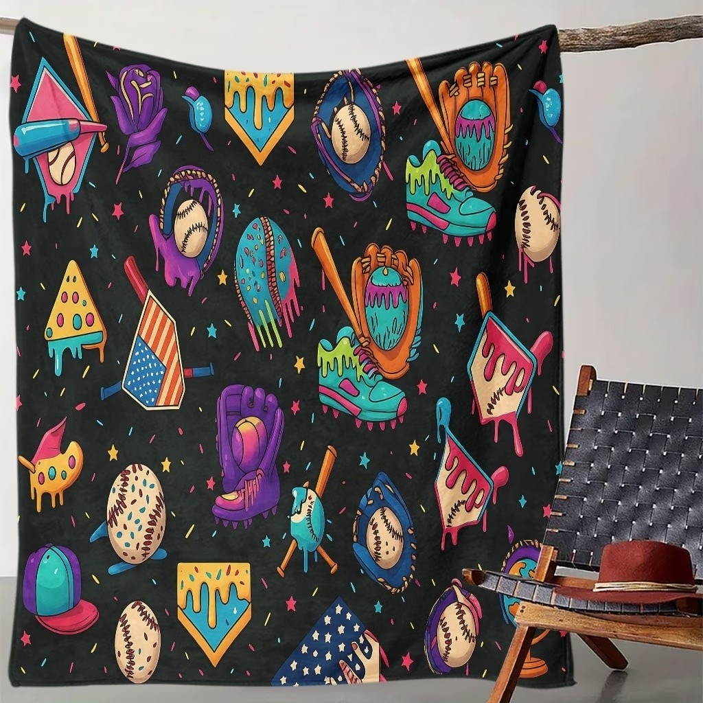 Baseball Pattern Flannel Blanket Soft Breathable Throw Sofa Bed All Season