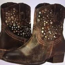 Dibatrue Flying Solo distressed Leather boots studded western boho brown Size 8