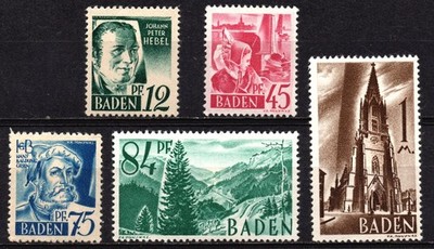 GERMANY BADEN (French Zone) 1947 - MLH* 12/45/75/84 Pfg and 1 Mk.  #DRF