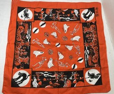 Vintage Paris All Cotton Halloween Scarf Bandana Black Cats Witch Jack-o-Lantern