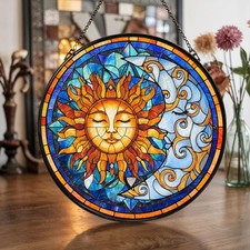Sun and Moon Stained Glass Suncatcher: Handmade Window Hanging