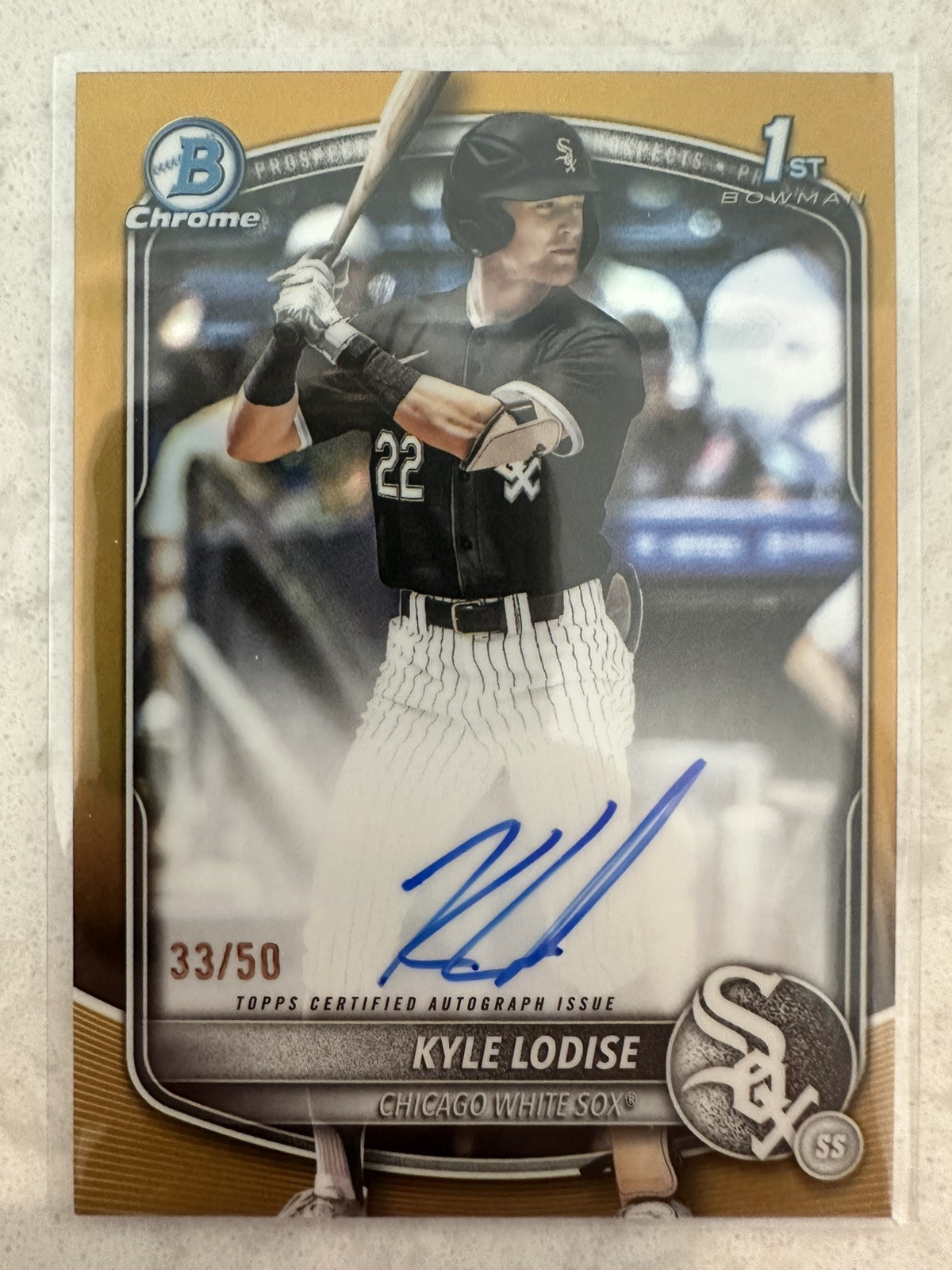 2025 Bowman Draft Chrome 1st True Gold Refractor Kyle Lodise Auto /50 White Sox