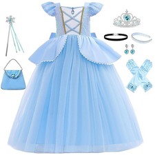 Girls Princess Costume Dresses Blue Princess Dress Up Clothes with Accessorie...