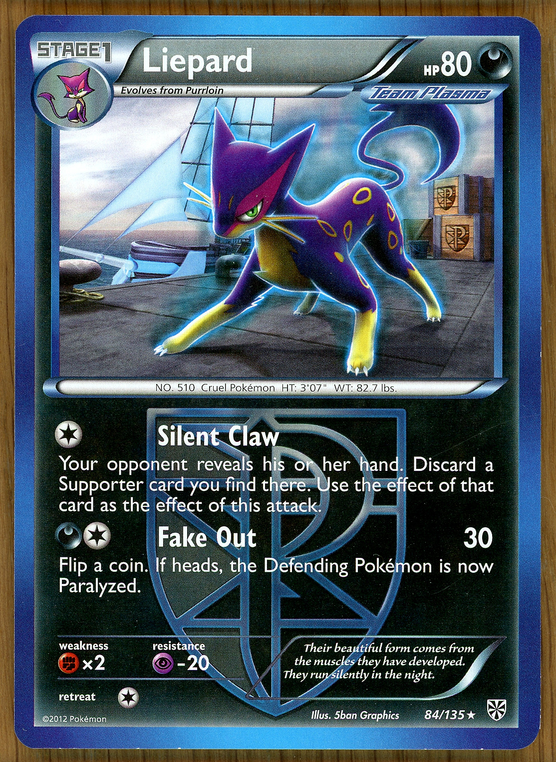 Liepard - 84/135 ~ Rare ~ B&W Plasma Storm ~ Slight Play!!