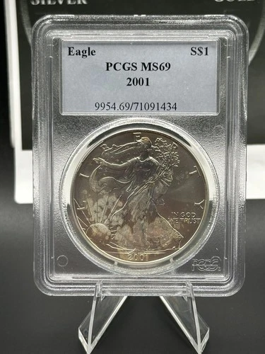 2001 American Silver Eagle $1 PCGS MS69 - Beautiful Natural Toning