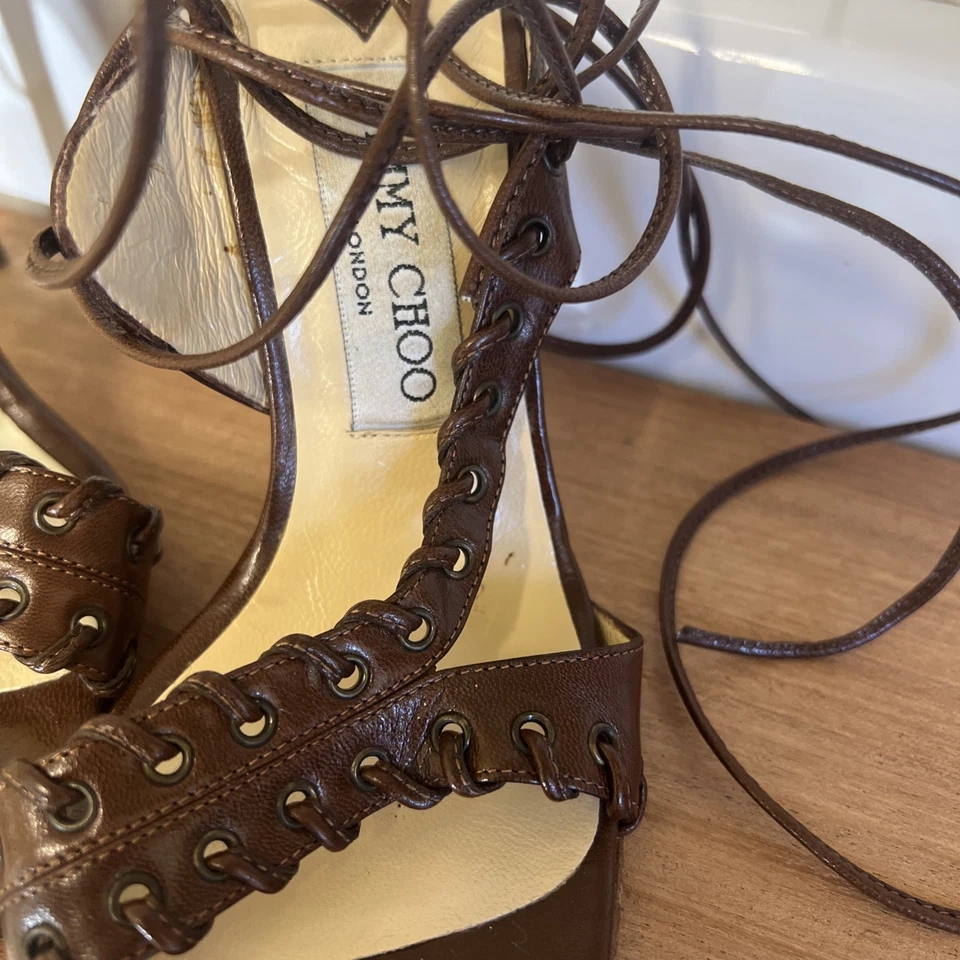 Tacones con cordones Jimmy Choo para mujer Vero Cuoio talla 6 hechos en Italia Foto 3 de 4