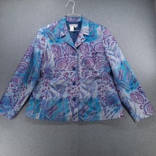 Coldwater Creek Jacket Womens XL Blue Paisley Floral Silk Button Front Lined