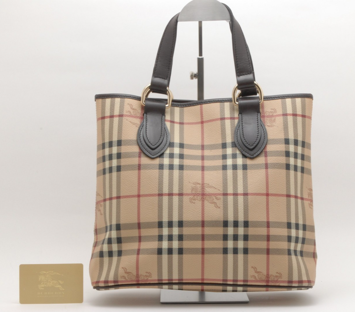 BURBERRY Nova Check Tote Bag PVC Leather Beige Vintage Authent