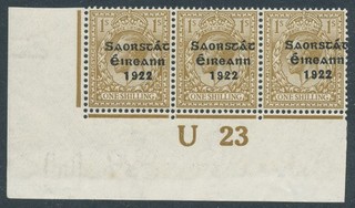 1922 23 THOM SAORSTÁT 1/ CONTROL STRIP U 23 Imp. TC 175 MNH/