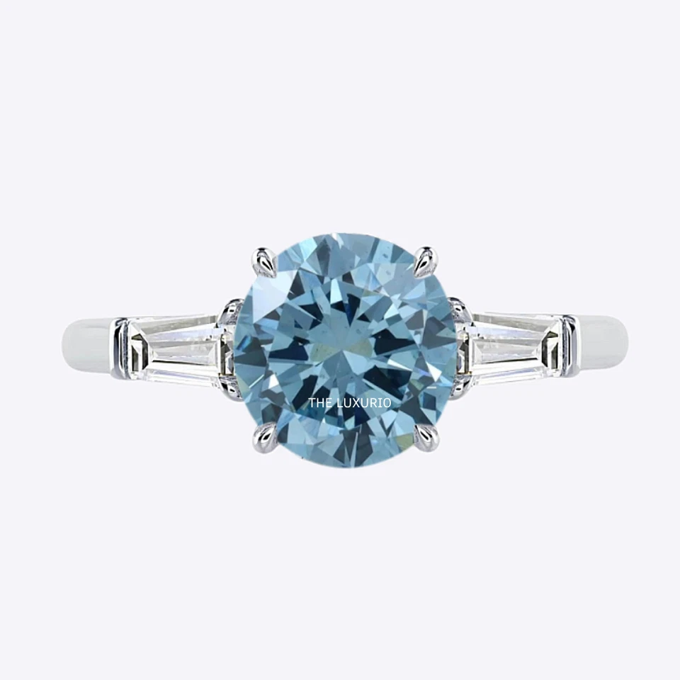 Кольцо с бриллиантом круглой огранки фантазийный интенсивный синий 1,40 карата выращенное в лаборатории IGI 950 платина  - Изображение 2 из 4