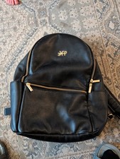 Freshly Picked Black Faux Leather Diaper Bag Backpack Gold Zippers Used