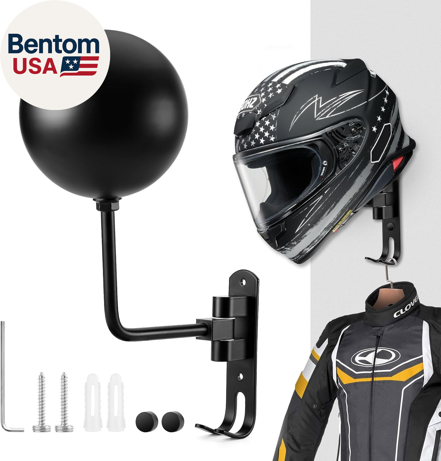 Soporte para casco de motocicleta, soporte para casco montaje en pared rotación de 180 grados casco colgante