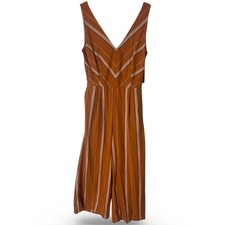 Lucky Brand Women's Striped Blake Jumpsuit Chevron Wide Leg Pockets Fall Sz. S