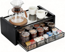 2 Tier Wooden Tea Bag Organizer Holder 8 Compartments Storage Station Chest