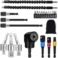 Flexible Drill Bit Extension Set, 105° Right Angle Drill Attachment, 1/4 3/8 1/2