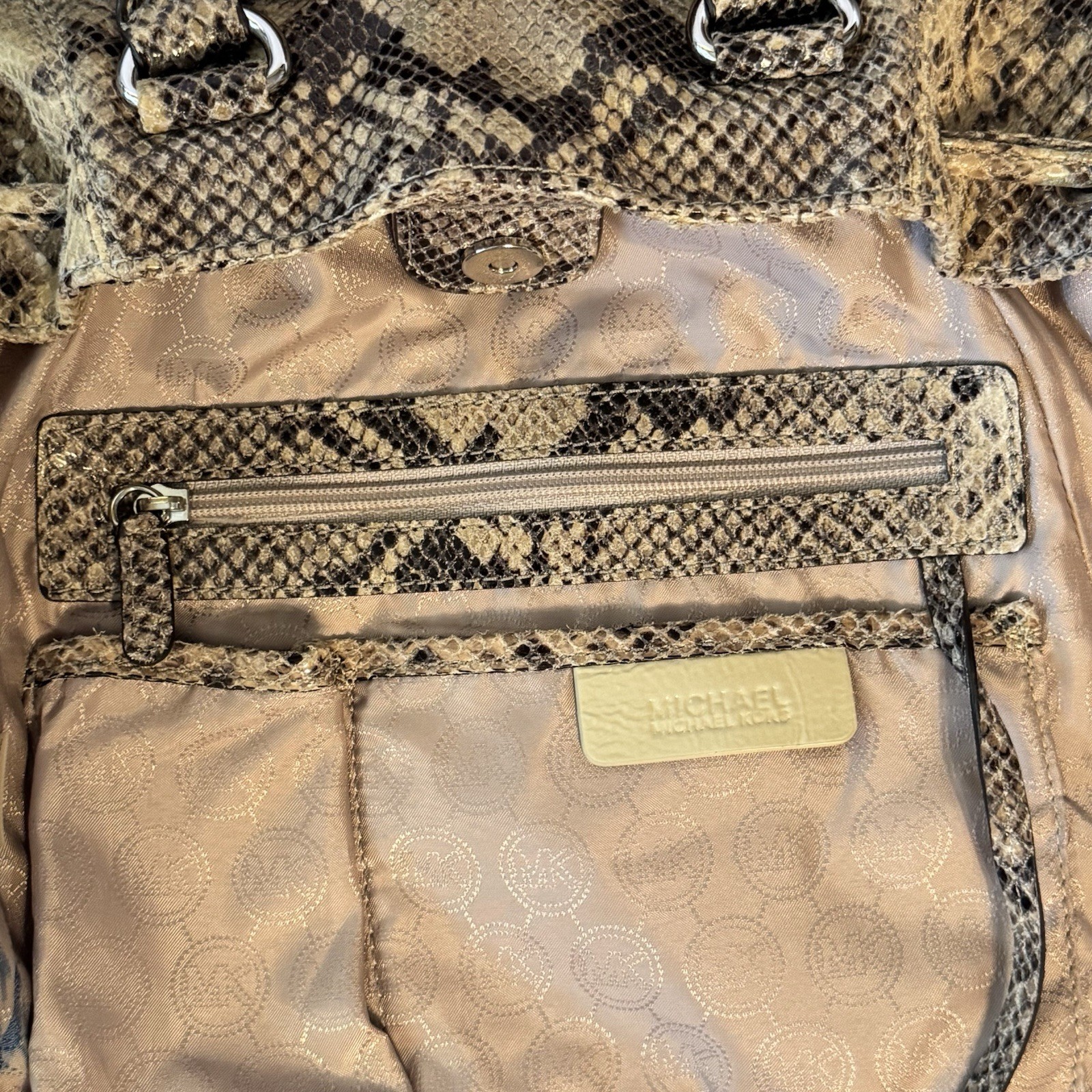 Michael Kors Python Embossed Leather Satchel Tan … - image 8