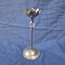 Vtg Metal Candle Holder Metal Lotus Flower Candleholder Silver Tone Candleholder