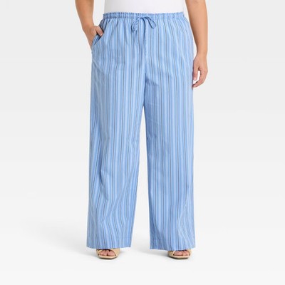 Women Mid-Rise Poplin Straight Leg Pull-On Pants - A New Day Blue