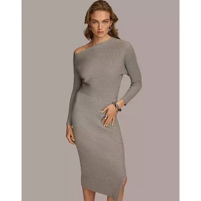 Donna Karan New York One Shoulder Sweater Dress - Steel Heat Donna Karan New York One Shoulder Sweater Dress - Steel Heat