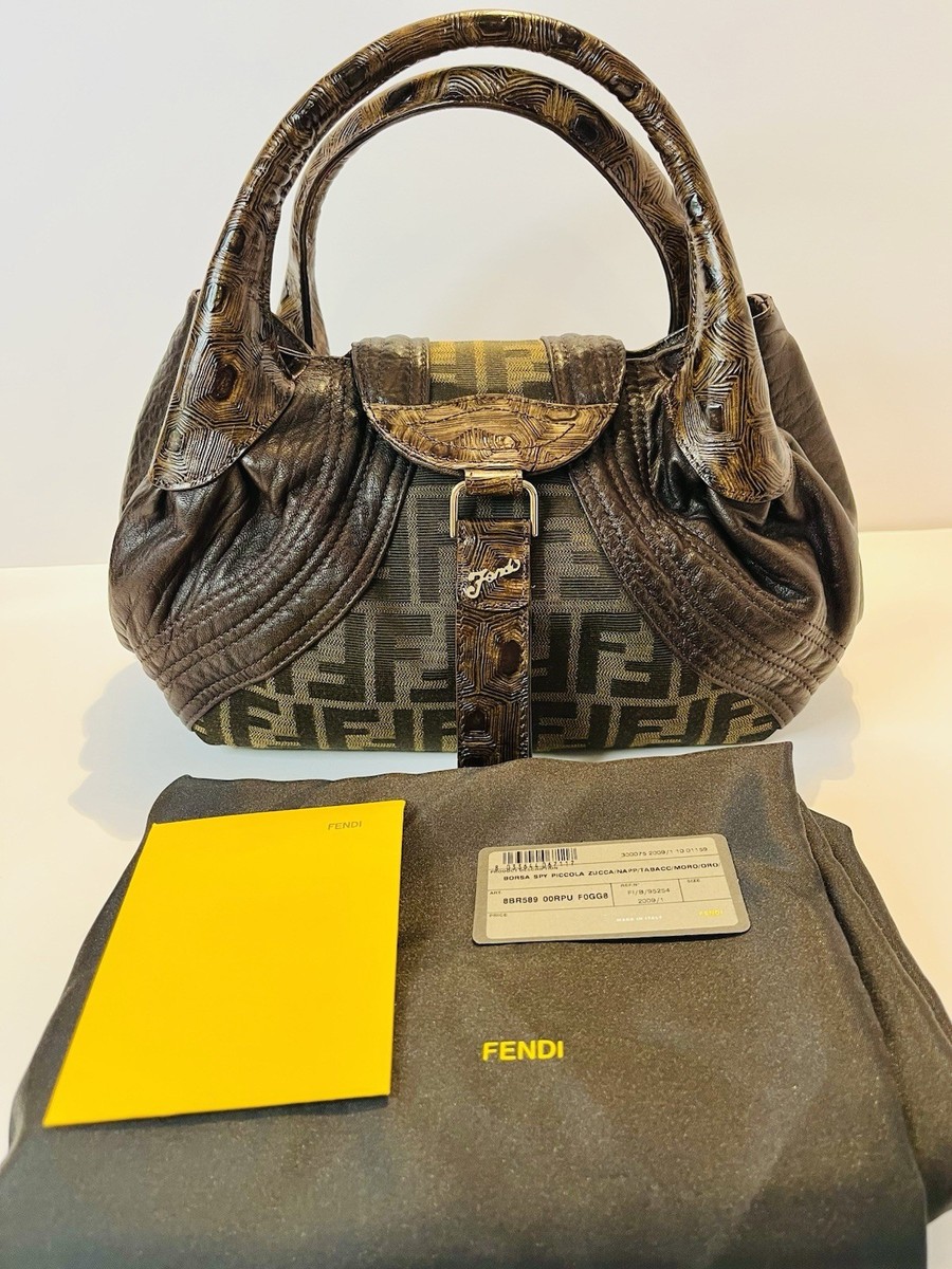 Authentic Fendi Spy Bag Zucca Canvas Leather Brown Vintage 2009 w