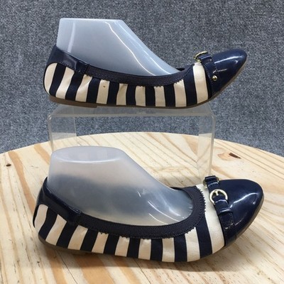 Dexflex Comfort Shoes Womens Ballet Flats Blue White Comfort Buckle  Slip On