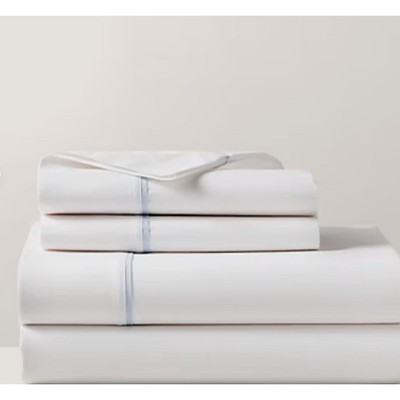New Ralph Lauren Organic Cotton Percale Palmer Full Flat Sheet White/Sky Blue