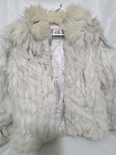 SAGA Fox Semi-long Genuine Fur Coat Blue Fox Womens White Size 14 from Korea