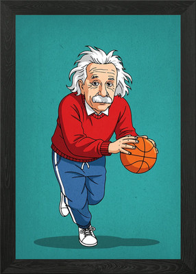 Einstein spielt Basketball Cartoon Gerahmtes Wandbild Poster Leinwanddruck Bild