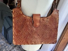 Vintage Hand Tooled Leather Women's Tote Bag Shoulder Bag