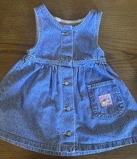 Gorgeous Vintage 80 90s Era  Girls Denim 5 Button Sleeveless Dress S 4T Pocket
