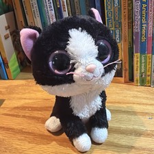 Ty Beanie Boo Pepper Cat Tuxedo Black White Solid Purple Eyes With Purple Tag 6”
