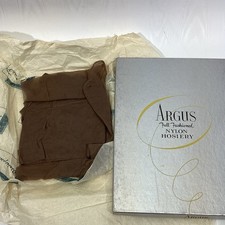 ARGUS Vintage Pair NYLON GARTER STOCKINGS Size 11 Original Box NEW Dark Seams