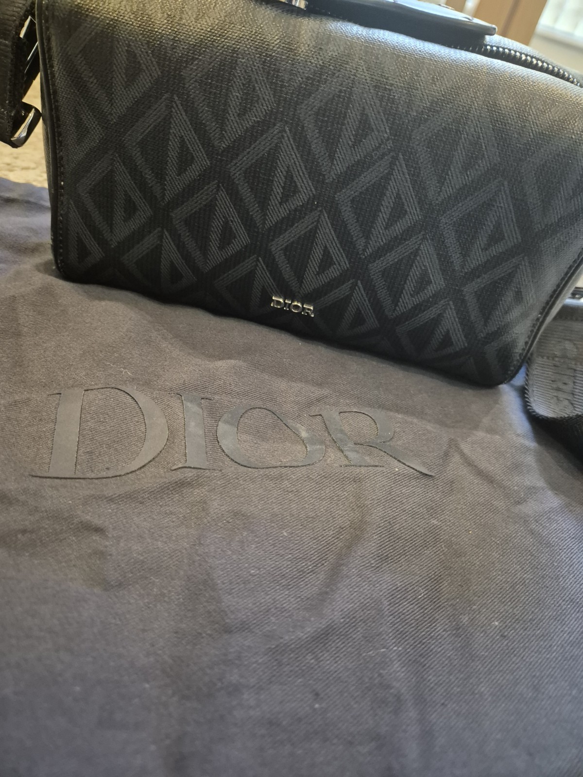 AUTHENTIC Christian Dior Canvas CD Diamond Lingot 22 Bag Black With Dustbag