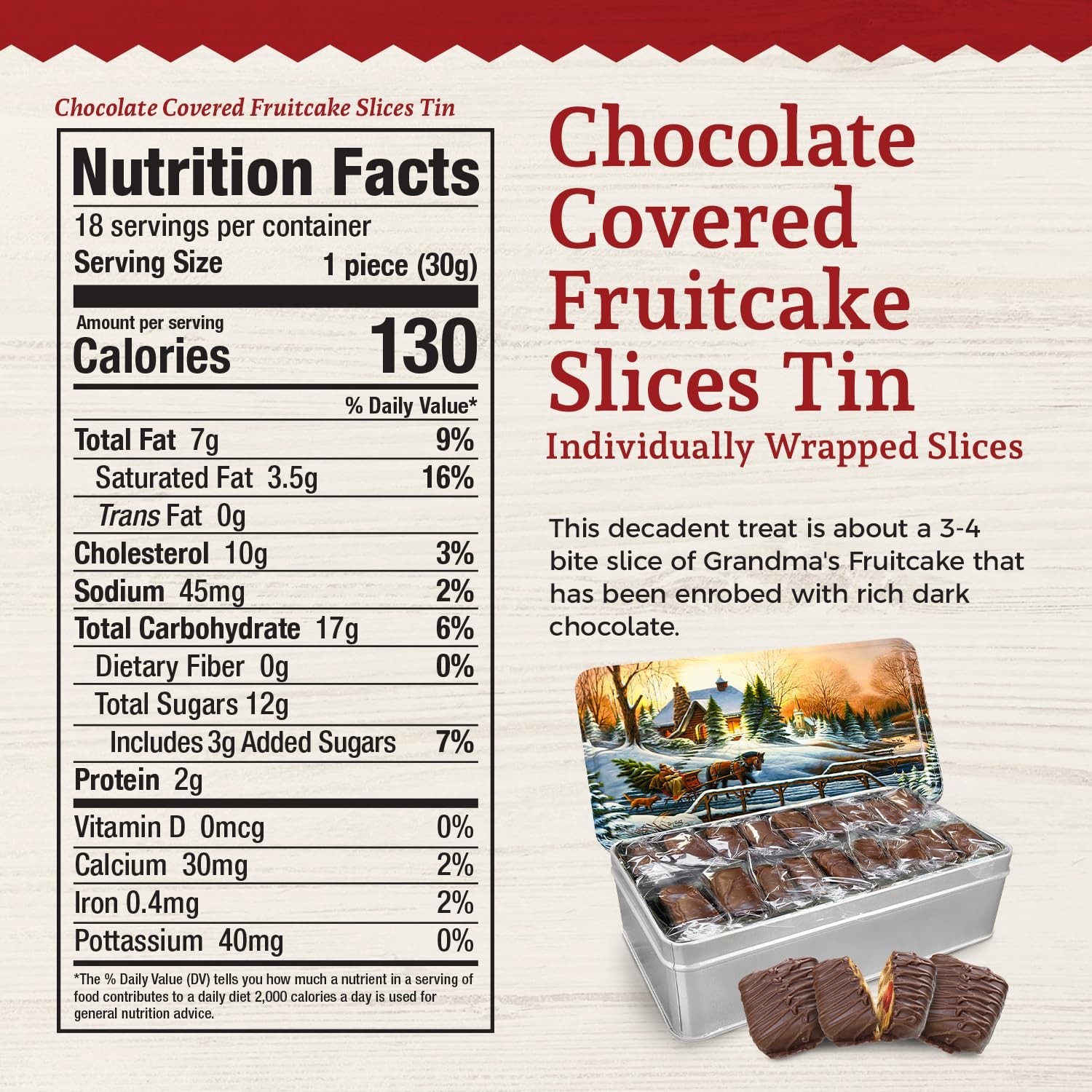 Grandma's Gourmet Milk Chocolate Fruitcake Slices - 16 oz, Individually Wrapped