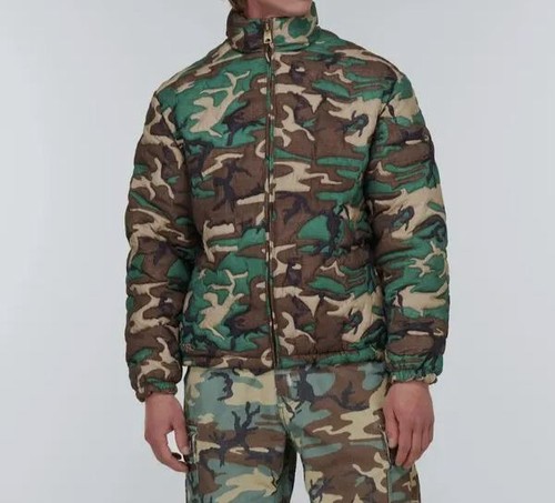 ERL Unisex Green Camo Woven Quilt Puffer Coat Size M