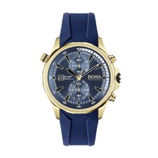 NEW GENUINE BOSS HB 1513822 MEN'S GLOBETROTTER BLUE GOLD WATCH - 2 Y Warranty