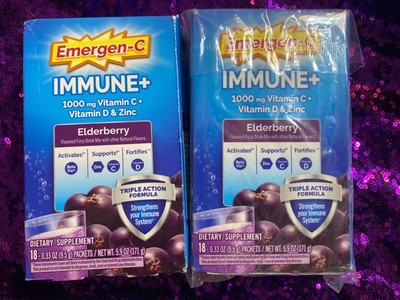 2-Pack Emergen-C Immune + Elderberry 18 packs each box 36 total, EXP:06/2027