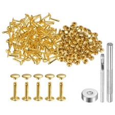 100 Sets Leather Rivets 9mm x 16mm Metal with 3 Setter Tools Gold Tone