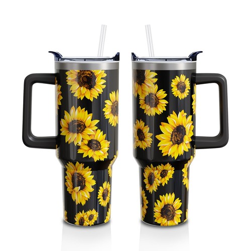 Sunflower Gifts 40 Oz Tumbler with Handle and Lid Straw, Black Aesthetic Stai...