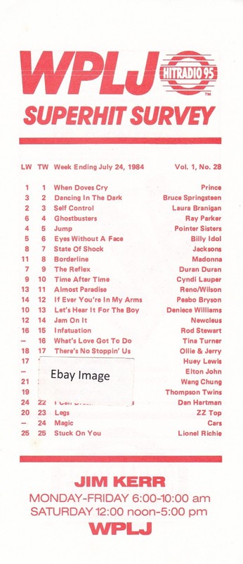 WPLJ New York City Top 40 Radio Music Survey 7-24-84