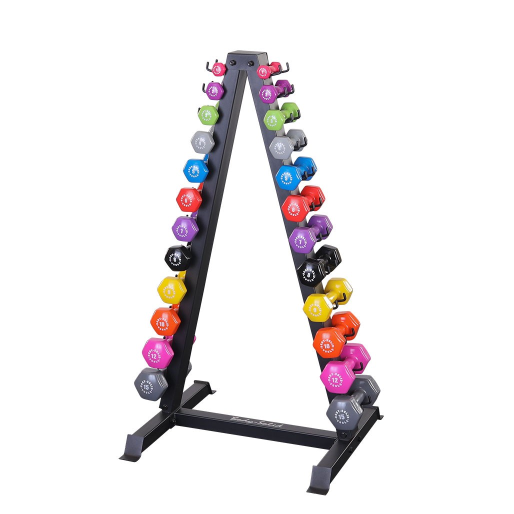 Body-Solid 12 Pair Vinyl Dumbbell Package with Rack